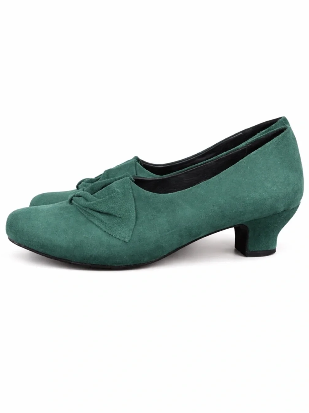 Hotter Donna Green‎ Suede Comfort Heels Low Block Heel Bow Size 6.5